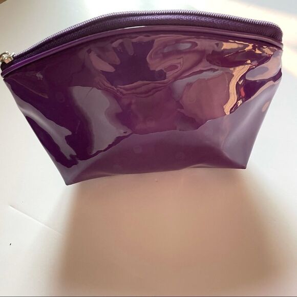 Lancôme Paris Makeup Bag Purple Patent Faux Leather Cosmetic Pouch Rare Vintage - Picture 2 of 10